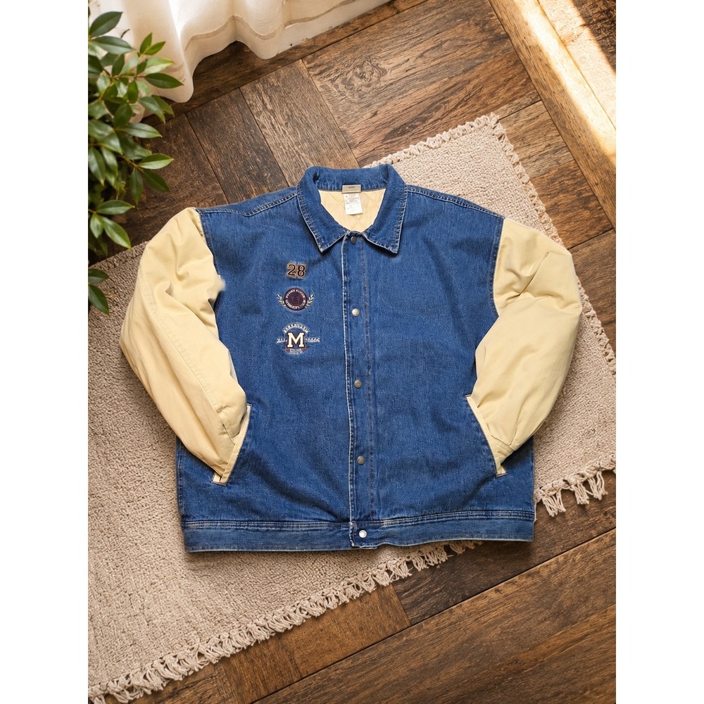 Vtg Disney Mickey Mouse Varsity Jacket XL Denim Embroidered Y2K Streetwear